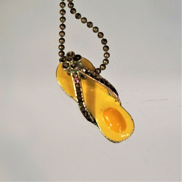 Flip Flop Pendant Enamel Rhinestones on Ball Necklace Vintage BTC Jewelry - Picture 2 of 8